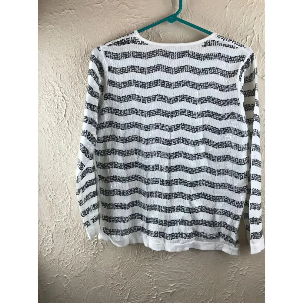 Joan‎ Vass Sweater Black White Sequins Lightweight Knit Pullover Womens Size 0